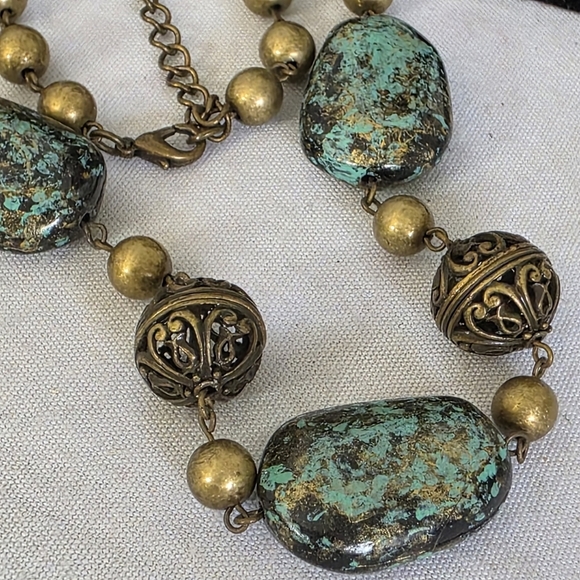 VCLM Nordstrom Gold with Faux Stone Long Necklace Earrings Set - Picture 5 of 10